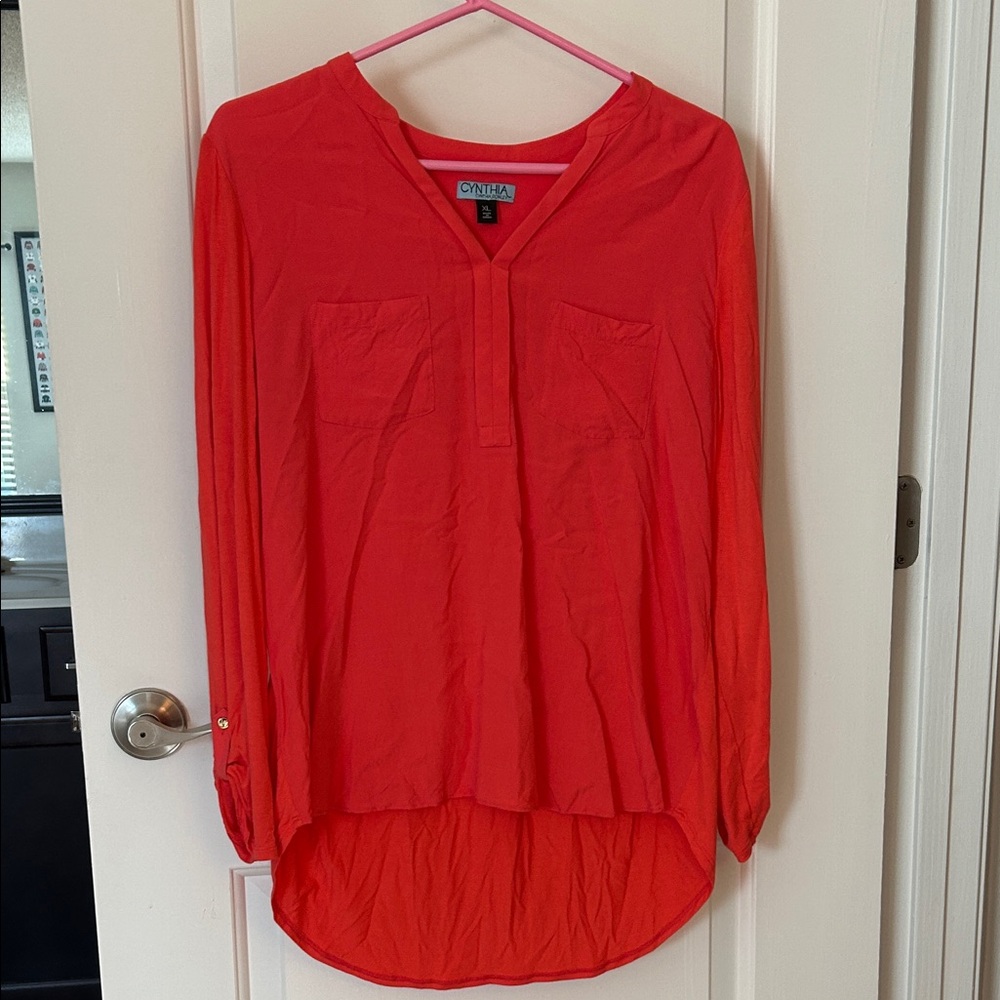 Red V-Neck Women's Long Sleeve Top - Cynthia Rowley